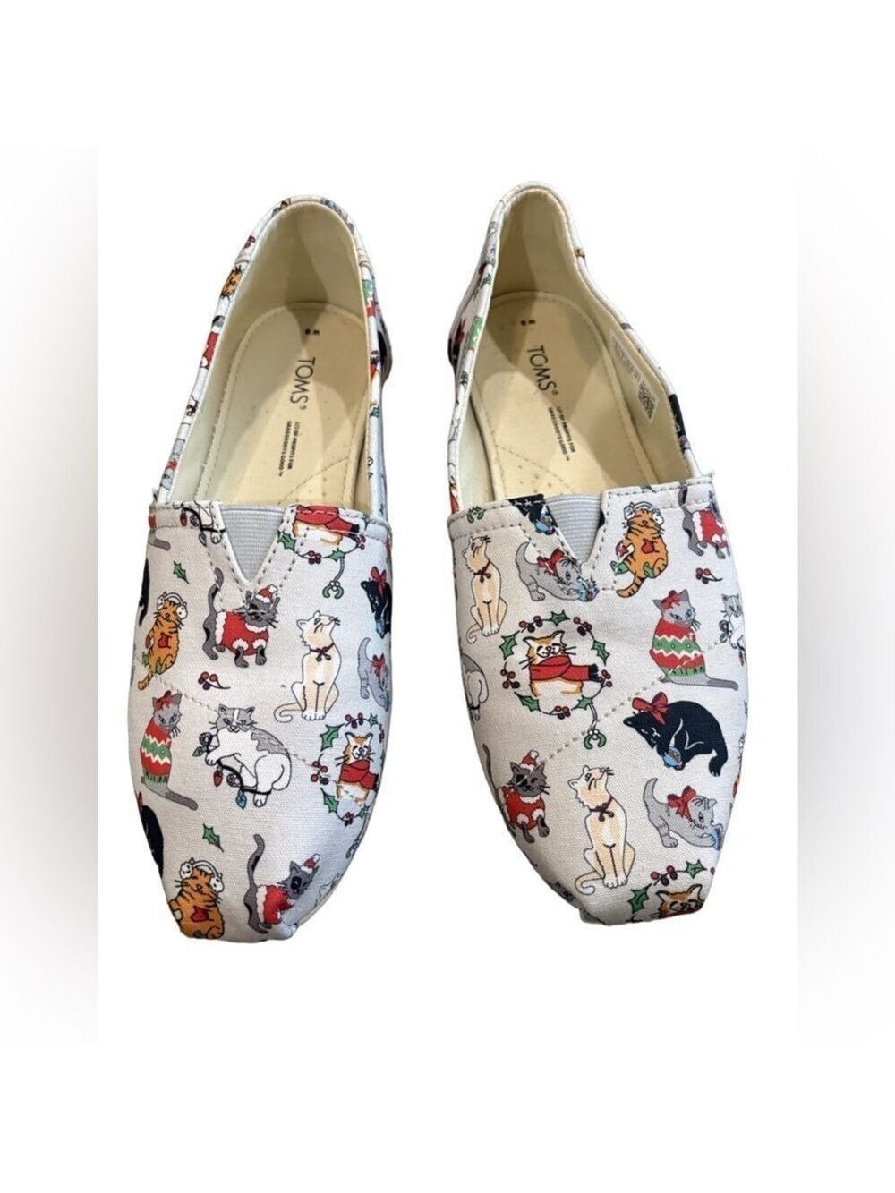 Tom’s Christmas Cats slip ons. Size 8 seasonal novelty festive kitties